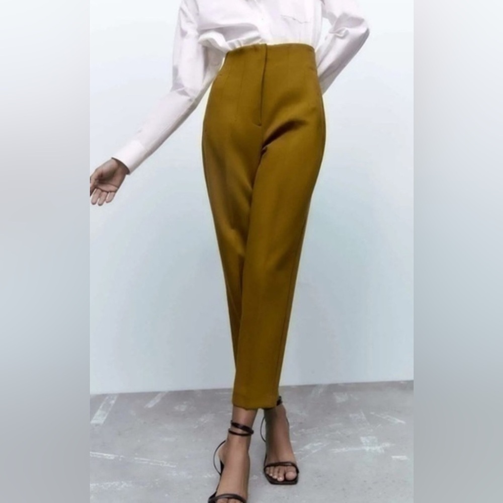 Zara Mustard High-Waist Tapered Trousers